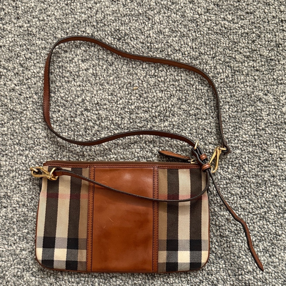 Burberry Vintage Crossbody Bag Brown and Tan Check Tan leather,nickel hardware